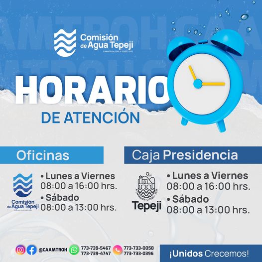 Conoce los horarios de atención de la Comisión de Agua de Tepeji