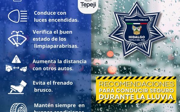 Durante la lluvia evite conducir en calles anegadas, maneje con precaución para evitar accidentes.