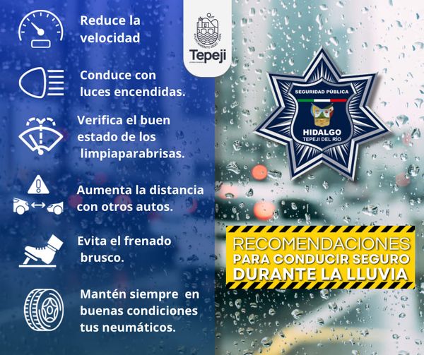 Durante la lluvia evite conducir en calles anegadas, maneje con precaución para evitar accidentes.