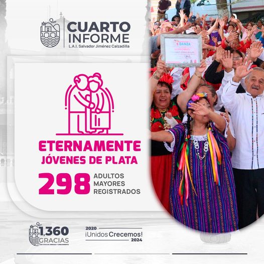 Con el firme compromiso de promover un envejecimiento saludable, en esta administración impulsamos el grupo Eternamente Jóvenes de Plata, integrado por 298 adultos mayores.