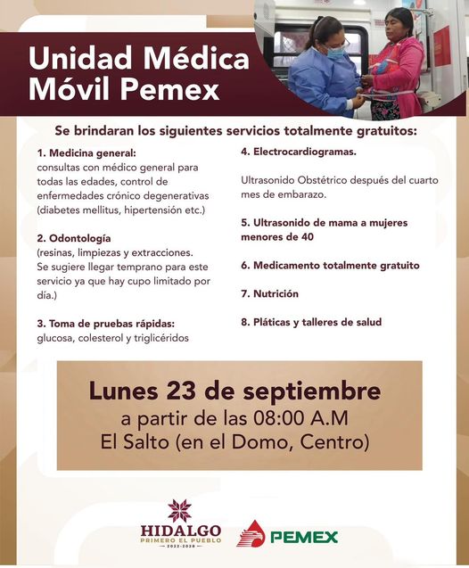 La unidad médica de PEMEX estará mañana en la comunidad de Melchor Ocampo “El Salto”.