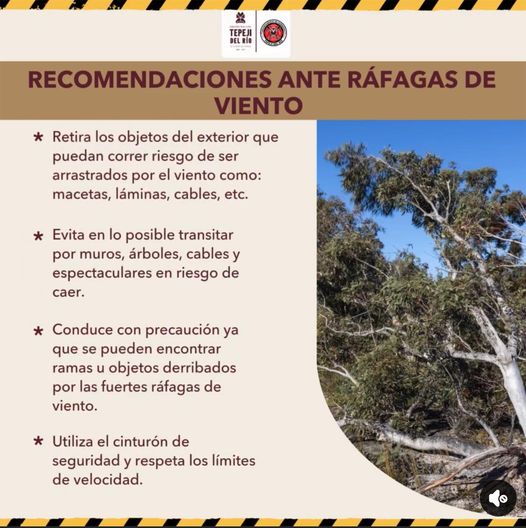 Recomendaciones de la Unidad Municipal de Protección Civil y Bomberos #TepejiDelRío ante esta temporada de lluvias y las crecientes ráfagas de viento.