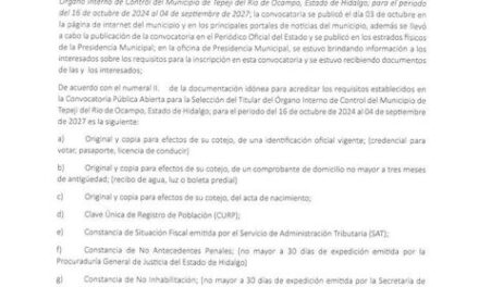 Informe de aspirantes para la elección de la persona titular del OIC del Municipio de Tepeji