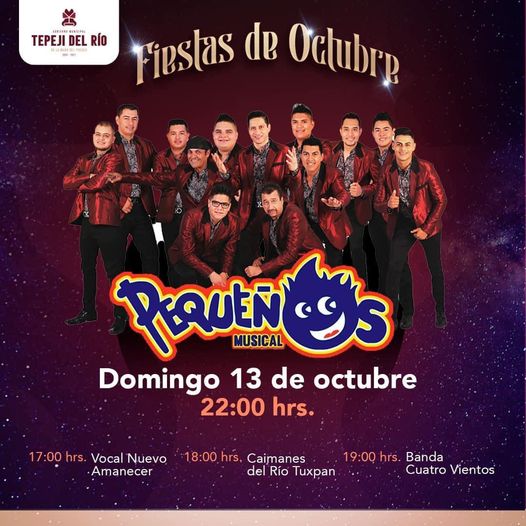 No te pierdas HOY el espectáculo de 𝗕𝗮𝗻𝗱𝗮 𝗣𝗲𝗾𝘂𝗲ñ𝗼𝘀 𝗠𝘂𝘀𝗶𝗰𝗮𝗹 en el gran cierre de las Fiestas de Octubre, celebrando el 466 Aniversario de la Fundación de #Tepeji del Río.