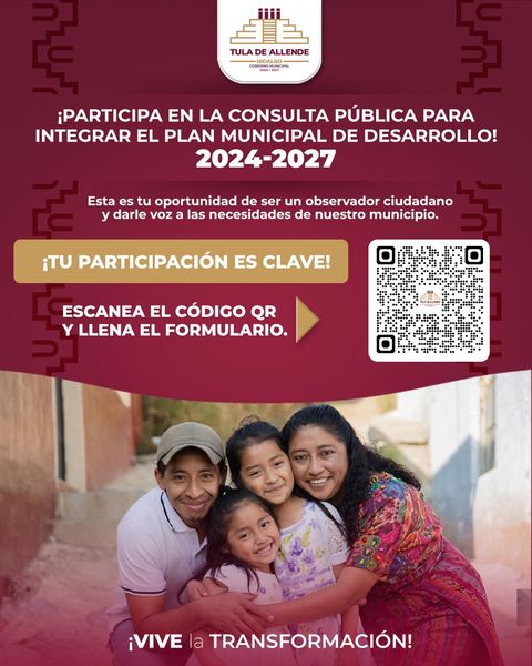 Aún puedes ser parte de la “Consulta pública para integrar el plan municipal de desarrollo 2024-2027 de #TulaDeAllende”.