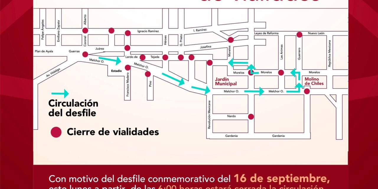 Cierre parcial de vialidades en Tepeji del Río por conmemoración del 16 de septiembre