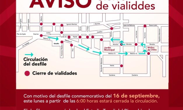 Cierre parcial de vialidades en Tepeji del Río por conmemoración del 16 de septiembre