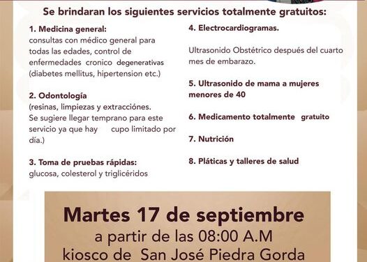 El día de mañana, la Unidad Médica de PEMEX, estará instalada en la comunidad de San José Piedra Gorda en #Tepeji.