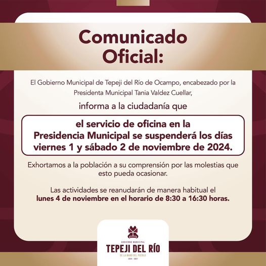 COMUNICADO GOBIERNO DE TEPEJI DEL RÍO