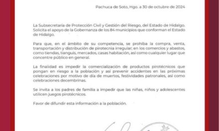 El gobierno de #AtotonilcoDeTula comparte el siguiente COMUNICADO emitido por la Subsecretaría de Protección Civil y Gestión del Riesgo, del Estado de Hidalgo