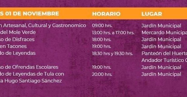 Actividades en Tula de Allende para este viernes 1 de noviembre