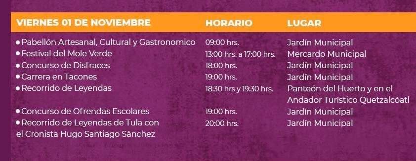 Actividades en Tula de Allende para este viernes 1 de noviembre