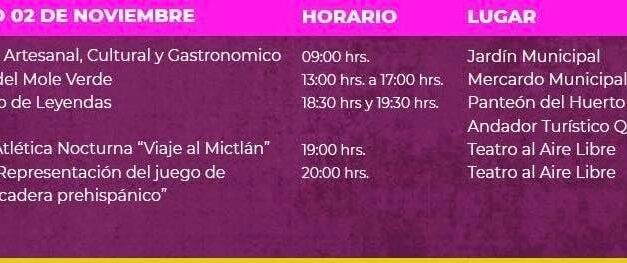 Actividades para este sábado en Tula de Allende, en el marco de las festividades de Día de Muertos.