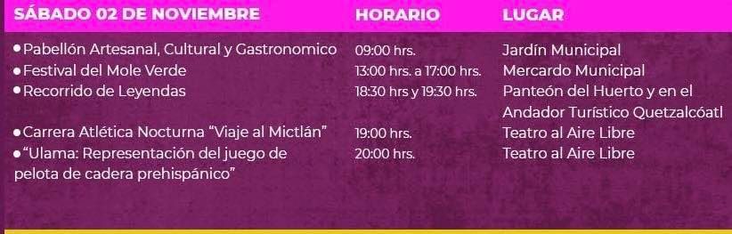 Actividades para este sábado en Tula de Allende, en el marco de las festividades de Día de Muertos.