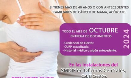 El Sistema DIF Municipal de Tula invita a las mujeres a participar en la campaña de “Mastografías gratuitas” durante el mes de octubre.