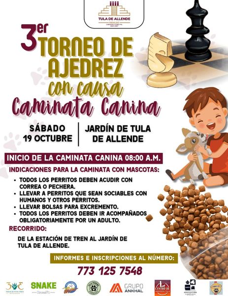 Organizan “3er Torneo de ajedrez y Caminata canina con causa” en Tula de Allende