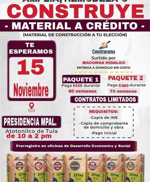 El gobierno de #AtotonilcoDeTula invita a participar en el programa “Patrimonio Hoy” de CEMEX