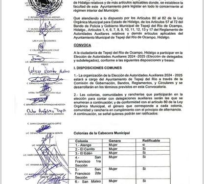 El gobierno municipal de #TepejiDelRío, lanzó la convocatoria para el cambio de Delegados Auxiliares.