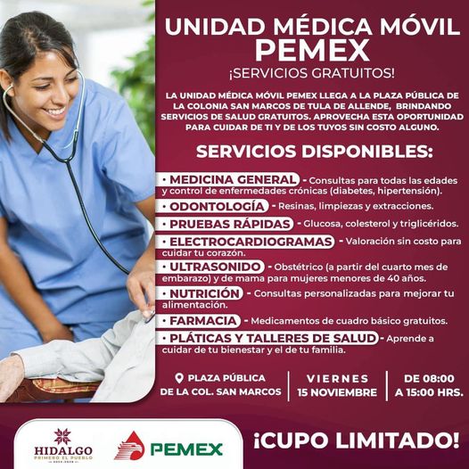 La unidad médica móvil de Pemex llega nuevamente al municipio de #TulaDeAllende.