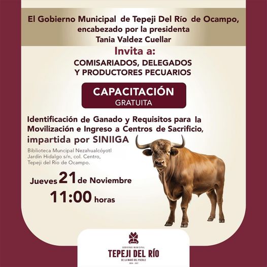 Invitación a capacitación gratuita para productores pecuarios en Tepeji del Río