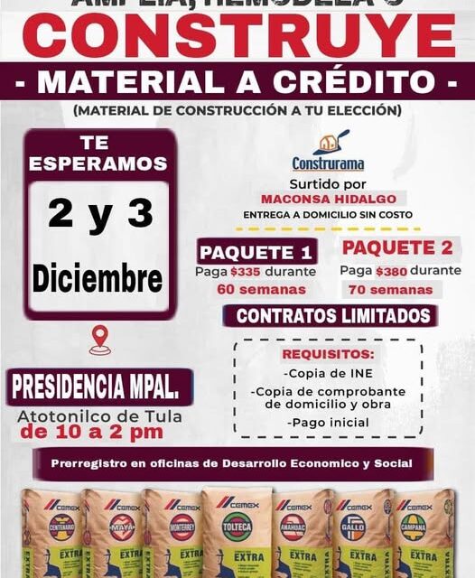 El gobierno de #AtotonilcoDeTula invita a participar en el programa «Patrimonio Hoy» de CEMEX