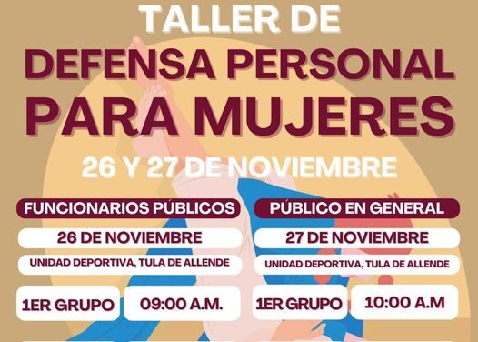 Invitan a todas las tulenses a participar en el “Taller de defensa personal para mujeres”.