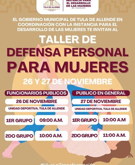 Invitan a todas las tulenses a participar en el “Taller de defensa personal para mujeres”.