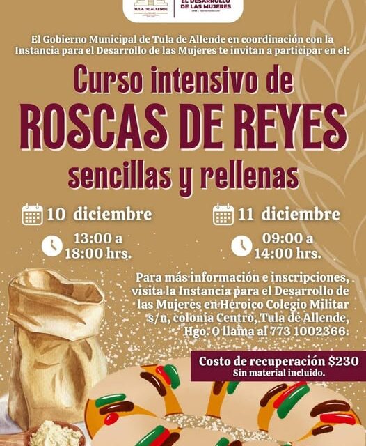 Impartirán curso de elaboración de rosca de reyes en Tula de Allende