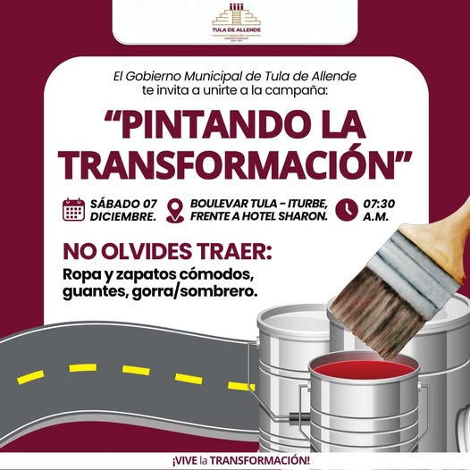 El gobierno de Tula de Allende invita a la campaña “Pintando la transformación”.