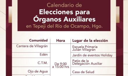 El gobierno municipal de Tepeji del Río, invita a la ciudadanía tepejanas, a participar en las elecciones de Órganos Auxiliares.