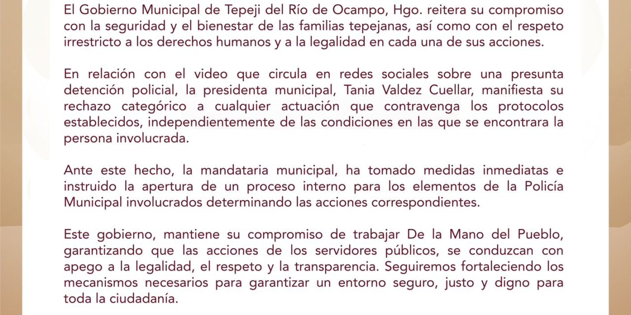 El Gobierno Municipal de Tepeji del Río informa lo siguiente: