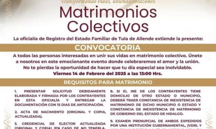 El Gobierno Municipal de Tula de Allende te invita a ser parte de los “Matrimonios Colectivos”