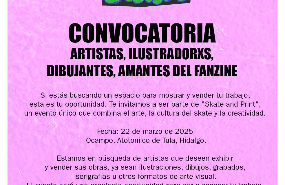 Invitación al Evento «Skate and Print» en Atotonilco de Tula