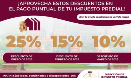 Recuerda que ya puedes realizar el pago del impuesto predial, aprovecha los descuentos que tenemos para ti en los primeros tres meses del año: