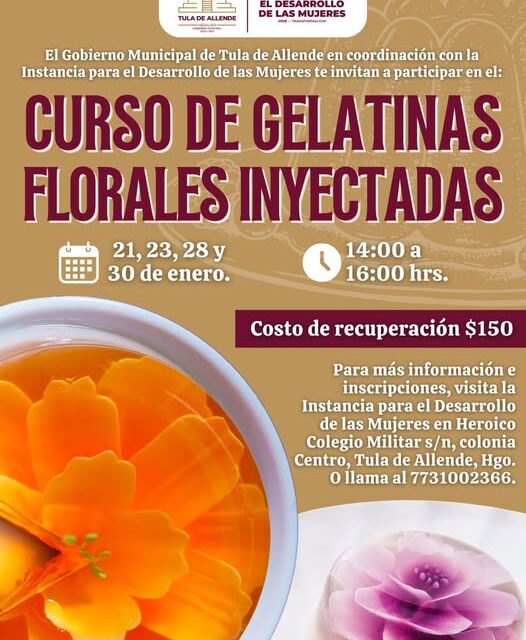 Impartirán curso de gelatinas florales inyectadas en Tula de Allende