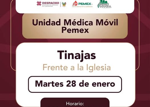El día de mañana las Unidades Móviles de #PEMEX estarán instaladas frente a la Iglesia de Tinajas