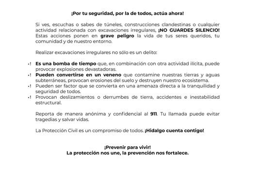 La Subsecretaría de Protección Civil y Gestión de Riesgos del Estado de Hidalgo emite las siguientes recomendaciones: