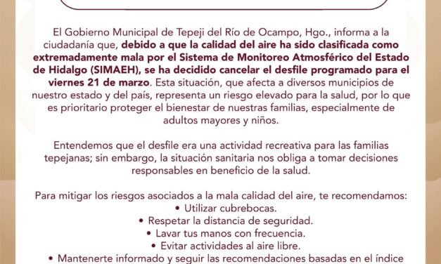 Suspenden desfile en Tepeji de Río por mala calidad de aire