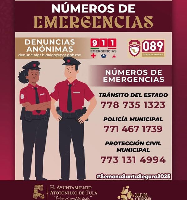 El gobierno de #AtotonilcoDeTula invita a la población a guardar estos números de emergencia.