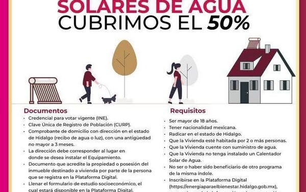 Continúa la convocatoria para calentadores solares de agua, como parte del programa Energía Para el Bienestar.