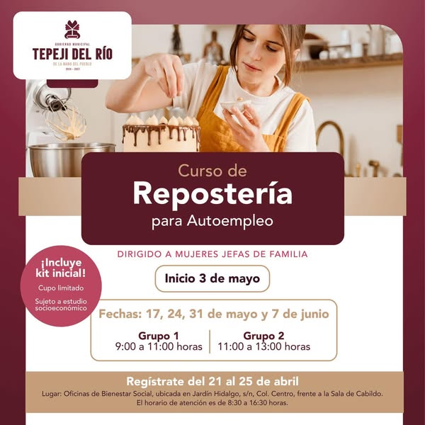 Impartirán curso de repostería para fomentar el autoempleo en Tepeji