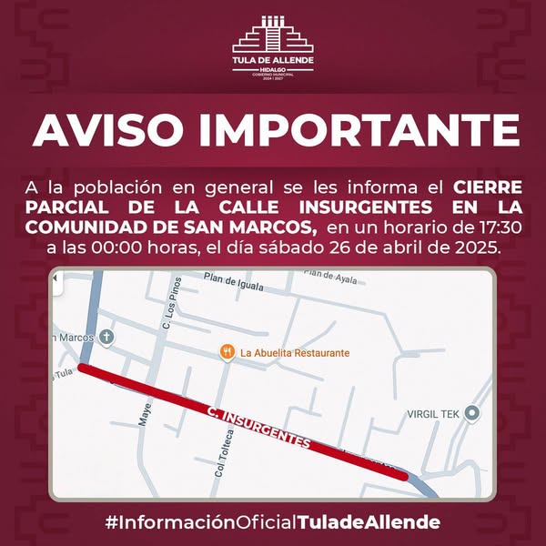 #Aviso #TulaDeAllende