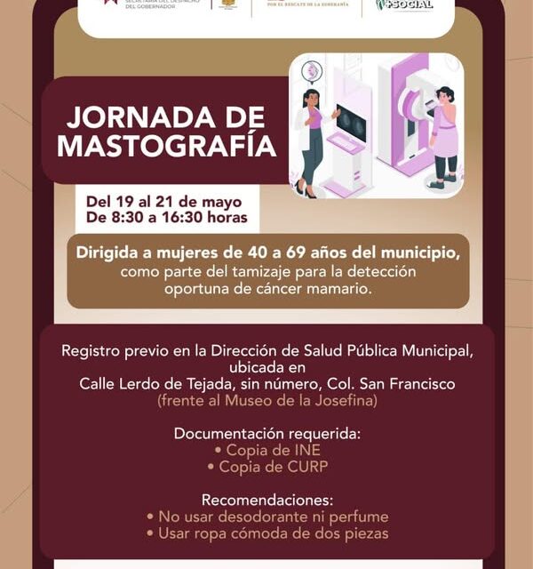 REALIZARÁ GOBIERNO MUNICIPAL JORNADA GRATUITA DE MASTOGRAFÍA PARA MUJERES DE TEPEJI