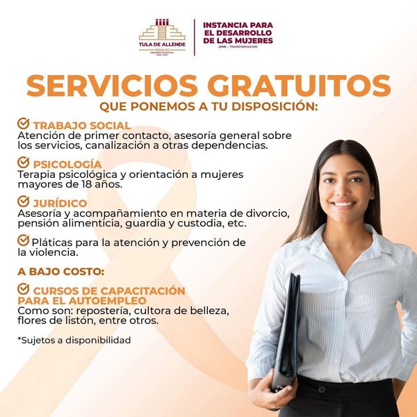 Acércate a la Instancia para el Desarrollo de las Mujeres de #TulaDeAllende y conoce los servicios que tiene para ti.