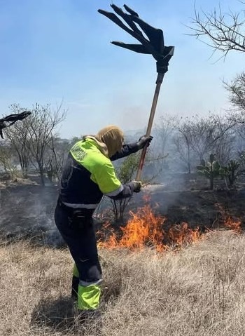 Bomberos de Tepeji sofocan incendio de pastos secos