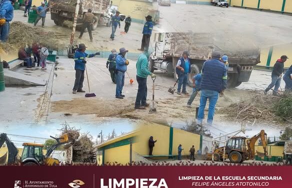 Realizan labores de limpieza, poda y retiro de maleza en espacios deportivos de Atotonilco de Tula