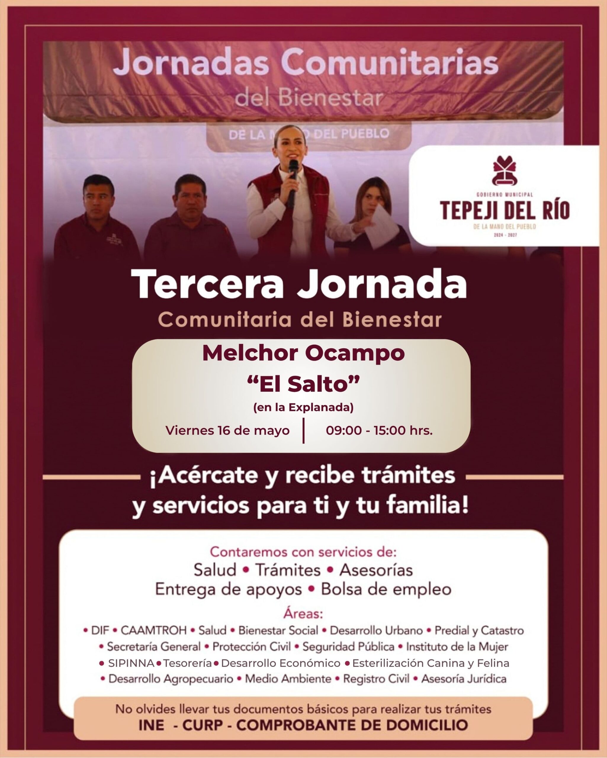 Gobierno de Tepeji del Río invita a la Tercera Jornada Comunitaria del Bienestar en Melchor Ocampo “El Salto”
