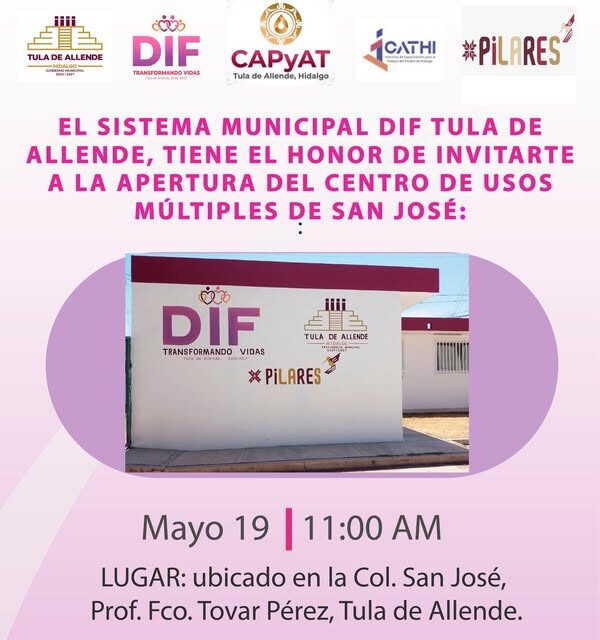El DIF Municipal de Tula de Allende inaugurará el centro de usos múltiples de San José.