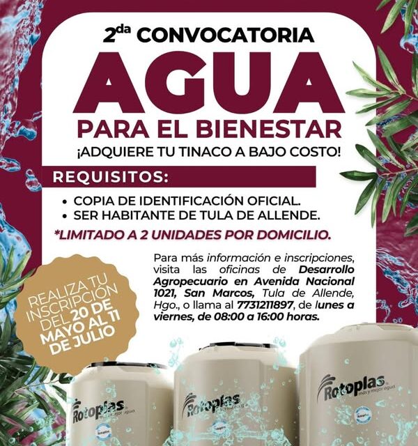 Volvió el programa “Agua para el bienestar”, no dejes pasar la oportunidad de adquirir tu tinaco a bajo costo.