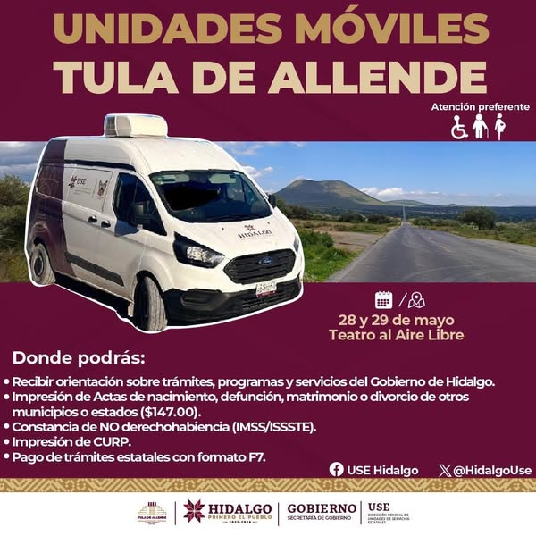 Recuerda que las Unidades Móviles de Servicios Estatales estarán instaladas hoy y mañana en el Teatro al Aire Libre